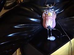 Estim e-stim electro cum load milking with penis sleeve