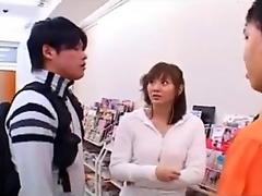 Fucking Japanese girl in a store