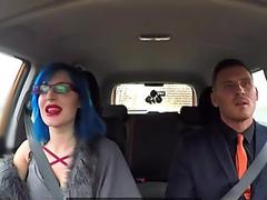 Tattooed driving student deep throats