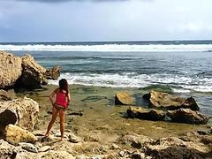 Underwater SEX on Public Rocky Beach # Facial and CUM SWALLOW