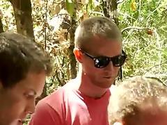 Alessio Romero lets his buddies drill his tight ass in the forest